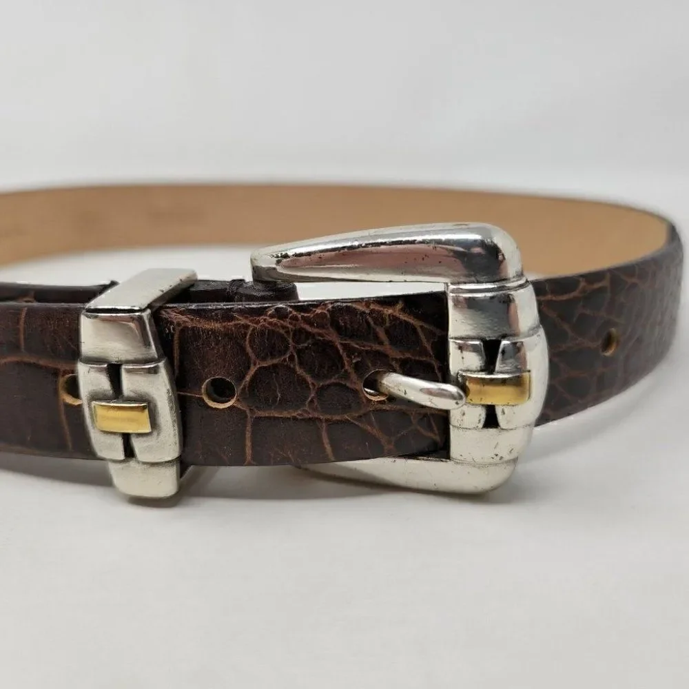 TULLIANI MENS BROWN ITALIAN CALFSKIN CROC EMBOSSED LEATHER BELT SIZE SMALL 32